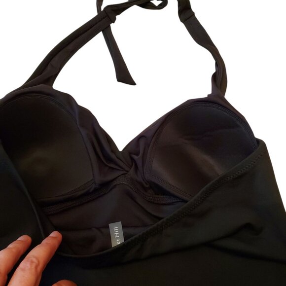 Garnet Hill Swim Halter PaddedTakini Black Size 10 - Picture 4 of 13